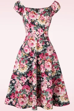 Flower Show Off Shoulder Swing Jurk In Roze