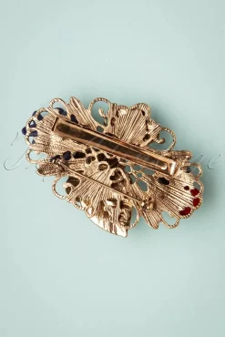 Freda Flower Cluster Haarclip En Broche In Goud En Multi