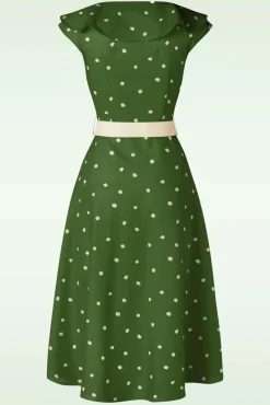 Gestippelde Midi-Jurk Met Brede Kraag In Groen