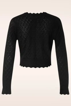 Heart Pattern Scallop Edge Cardigan In Zwart