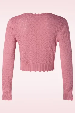 Heart Pattern Scallop Edge Cardigan In Roze