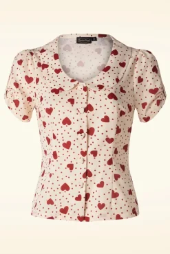 Heart Polka Dot Collared Top In Creme