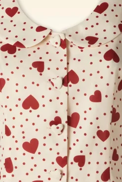 Heart Polka Dot Collared Top In Creme