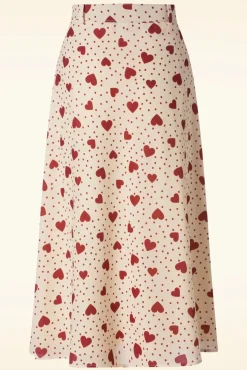 Heart Polka Dot Midi Rok In Creme
