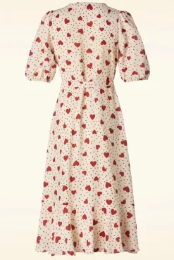 Heart Polka Dot Wikkel Jurk In Creme
