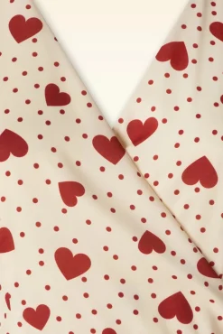 Heart Polka Dot Wikkel Jurk In Creme