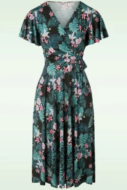 Irene Tropische Gebloemde Overslagswingjurk In Zwart