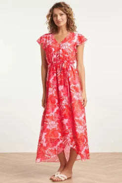 Isla Flower Maxi Jurk In Roze En Rood
