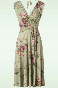 Jane Bloemen Midi-Jurk In Vintage Groen