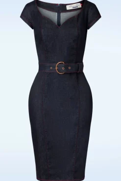 Jenna Pencil Jurk In Donker Denim