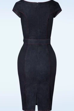 Jenna Pencil Jurk In Donker Denim