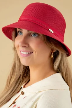 Julia Straw Cloche Hoed In Rood