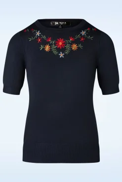 Julie Bloemen Top In Marineblauw