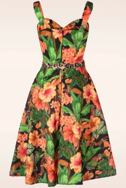 Jungle Print Flare Jurk In Zwart