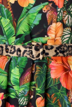 Jungle Print Flare Jurk In Zwart