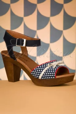 Karina Lederen Plateau Sandalen In Marineblauw