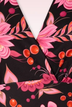 Katie Floral Pencil Jurk In Zwart En Roze