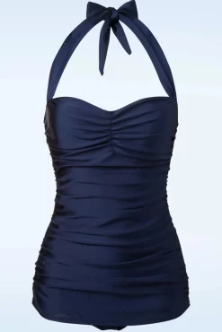 Klassiek Jaren Vijftig Eendelig Badpak In Marineblauw