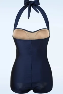 Klassiek Jaren Vijftig Eendelig Badpak In Marineblauw