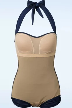 Klassiek Jaren Vijftig Eendelig Badpak In Marineblauw