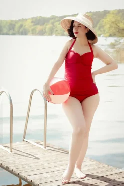 Klassiek Jaren Vijftig Eendelig Badpak In Rood