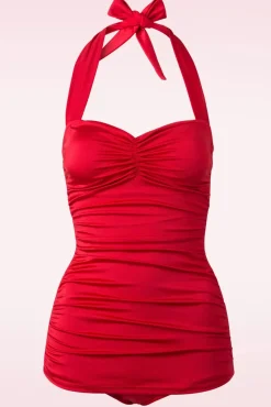 Klassiek Jaren Vijftig Eendelig Badpak In Rood