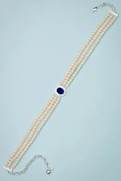 Lady Diana Parel Choker Ketting In Saffierblauw