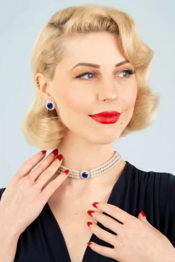 Lady Diana Parel Choker Ketting In Saffierblauw