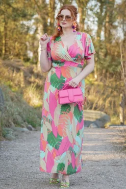 Laurie Maxi Jurk In Multi Pastle Leaves