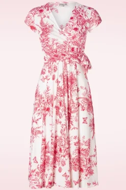 Layla Floral Swing Jurk In Wit En Rood