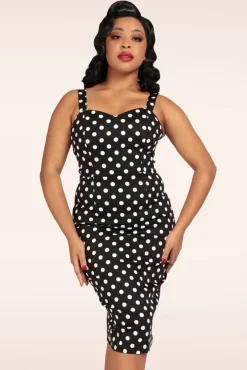 Lilla Polka Peplum Pencil Jurk In Zwart