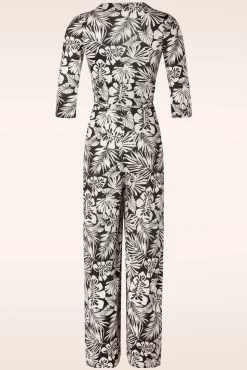 Lina Leaf Print Jumpsuit In Zwart