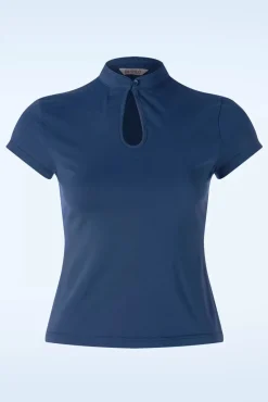 Mandarin Collar Top In Marineblauw