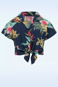 Maria Tuck In Or Tie Up Blouse In Honolulu Marineblauw