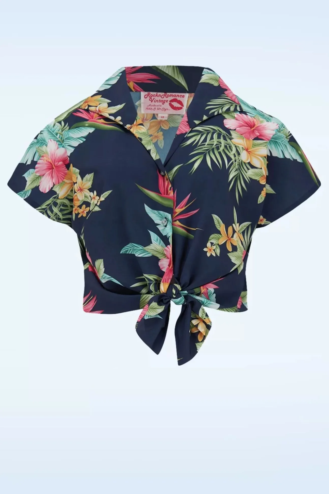 Maria Tuck In Or Tie Up Blouse In Honolulu Marineblauw