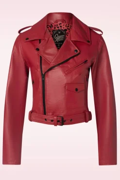 Marlon Leren Biker Jas In Rood