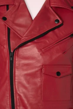 Marlon Leren Biker Jas In Rood