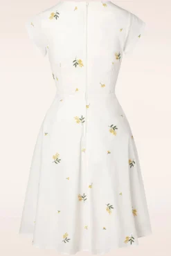 Met Bloemen Geborduurde Swingjurk In Wit