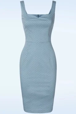Michaella Polka Dot Pencil Jurk In Blauw