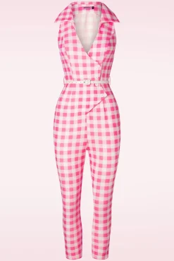 Midge Gingham Jumpsuit In Roze