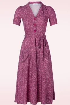 Minouche Revers Midi Jurk In Paarsrood