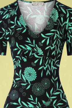 Mint Cocktail Jurk In Japanese Flowers Green