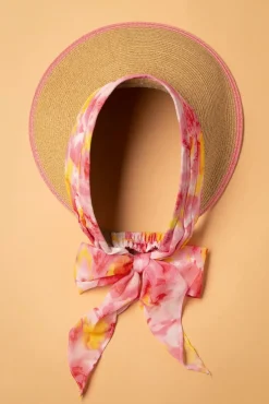 Misha Straw Visor Hoed In Beige En Roze