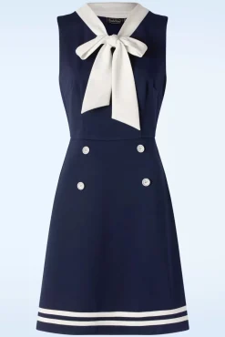 Nautical Sleeveless Bow Jurk In Marineblauw