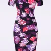 Noa Floral Pencil Jurk In Paars En Rood