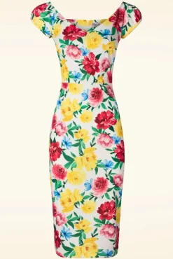 Nori Floral Pencil Jurk In Wit
