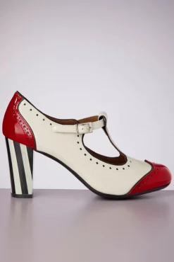Ojo T-Strap Pumps In Creme En Rood