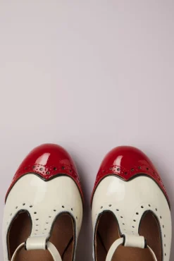 Ojo T-Strap Pumps In Creme En Rood