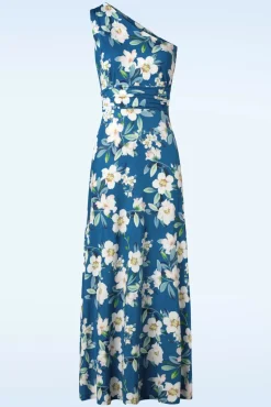 Olga Flowers One Shoulder Maxi Jurk In Blauw