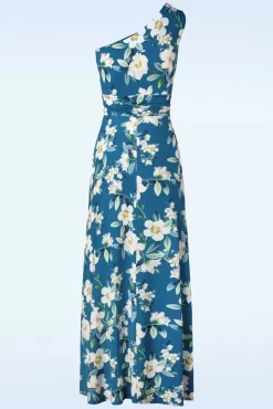 Olga Flowers One Shoulder Maxi Jurk In Blauw